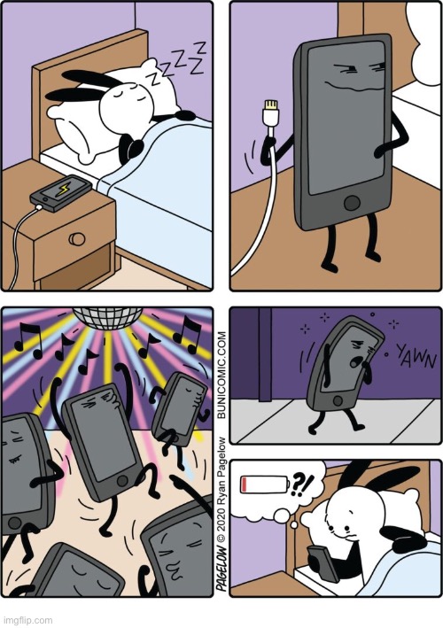 Buni Comics | image tagged in comics,buni comics,smartphones,party,charging up,battery drained | made w/ Imgflip meme maker