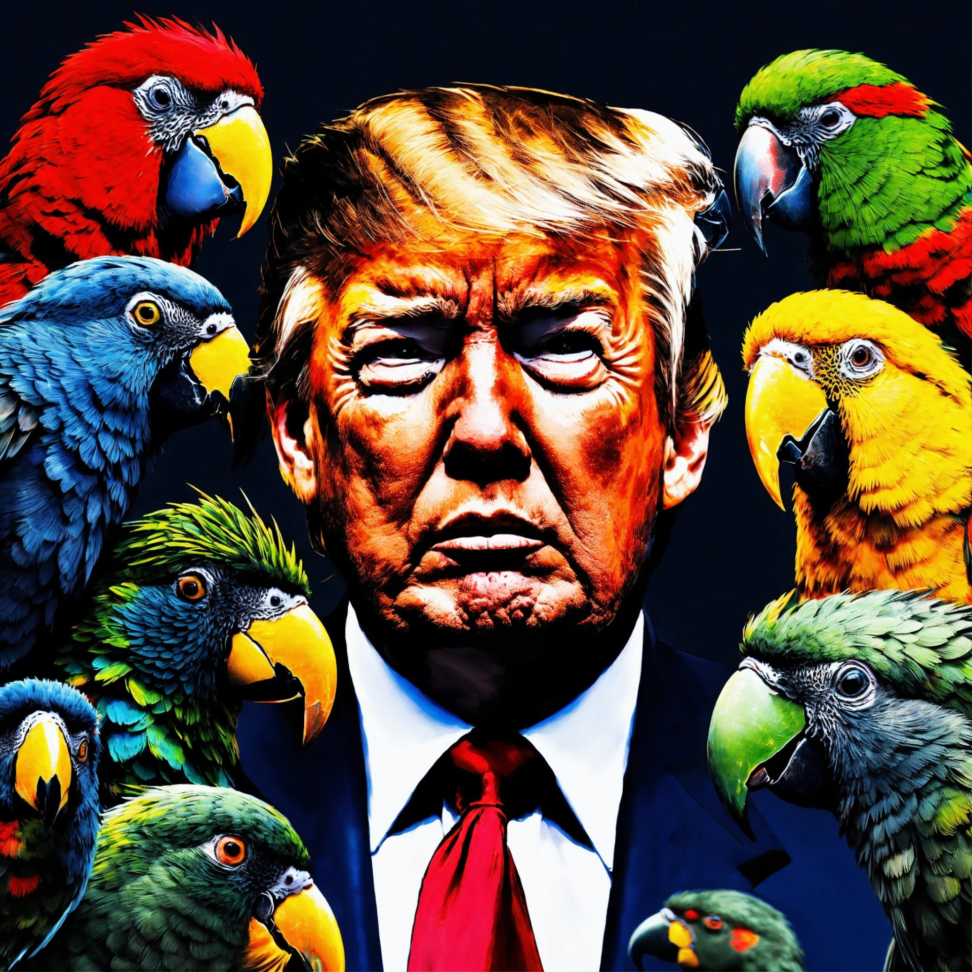 Trump surrounded by kisser parrots in the White House + the net Blank Meme Template