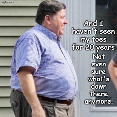 JB Pritzker | And I haven't seen my toes for 20 years Not even sure what's down there anymore. | image tagged in jb pritzker | made w/ Imgflip meme maker