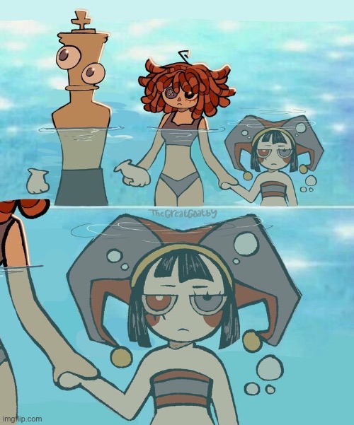 Not my art, credits to TheGreatGoatby | image tagged in pomni,the amazing digital circus,beach episode,art | made w/ Imgflip meme maker