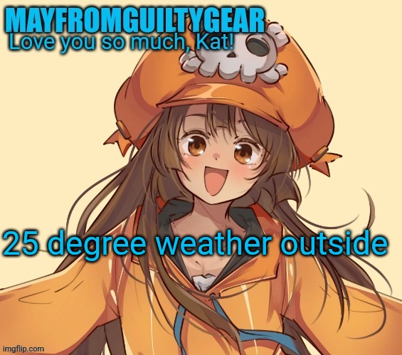 New Mayfromguiltygeat temp | 25 degree weather outside | image tagged in new mayfromguiltygeat temp | made w/ Imgflip meme maker