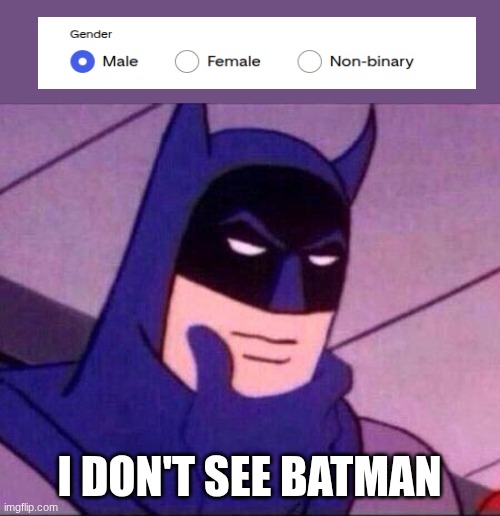 I'm batman | I DON'T SEE BATMAN | image tagged in batman thinking,imbatman | made w/ Imgflip meme maker