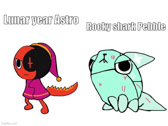 Sum cool skins I made(I def didn’t frik up pebble’s outlines..) | Lunar year Astro; Rocky shark Pebble | image tagged in cool,dandy's world | made w/ Imgflip meme maker