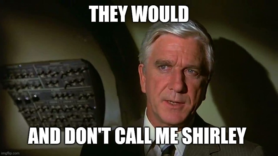 Airplane! | THEY WOULD AND DON'T CALL ME SHIRLEY | image tagged in airplane | made w/ Imgflip meme maker