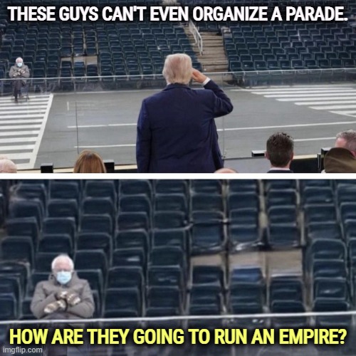 Trump and Hegseth organize a parade with an audience of one | THESE GUYS CAN'T EVEN ORGANIZE A PARADE. HOW ARE THEY GOING TO RUN AN EMPIRE? | image tagged in trump and hegseth organize a parade with an audience of one,trump,hegseth,incompetence,parade,empire | made w/ Imgflip meme maker