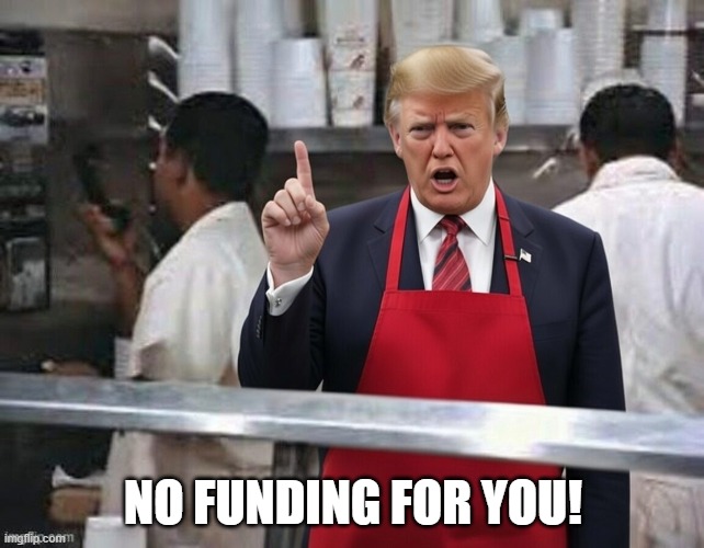No funding for you! | NO FUNDING FOR YOU! | image tagged in trump,political meme,politics lol,funny | made w/ Imgflip meme maker