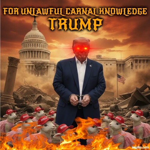 For Unlawful Carnal Knowledge TRUMP | FOR UNLAWFUL CARNAL KNOWLEDGE; TRUMP | image tagged in trump,maga,jeffrey epstein,criminal,war criminal,impeach | made w/ Imgflip meme maker