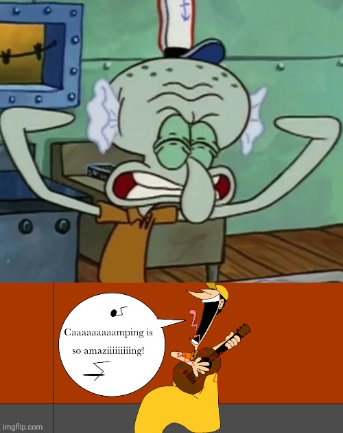 Squidward Covering Their Ears at sylvester sing camping | image tagged in squidward covering their ears,deviantart,crossover | made w/ Imgflip meme maker