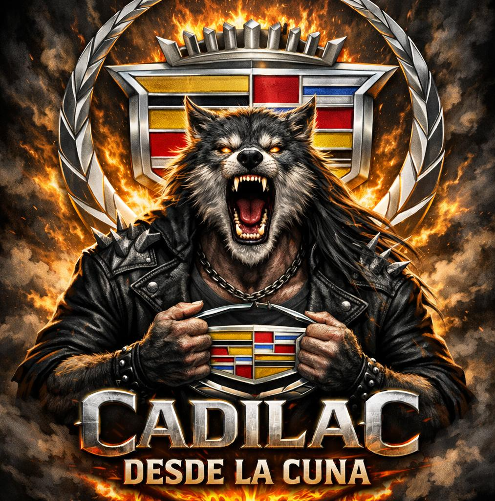 Wolf semi human with the logo of cadilac screaming "cadilac desd Blank Meme Template