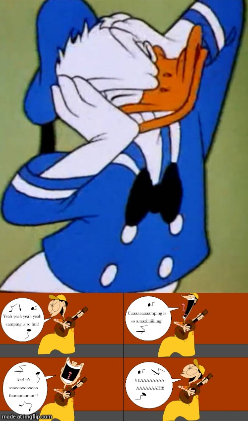 donald duck covering their ears at sylvester song camping | image tagged in donald duck covering their ears,deviantart,crossover | made w/ Imgflip meme maker