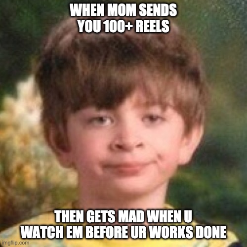 Annoyed face | WHEN MOM SENDS YOU 100+ REELS; THEN GETS MAD WHEN U WATCH EM BEFORE UR WORKS DONE | image tagged in annoyed face | made w/ Imgflip meme maker