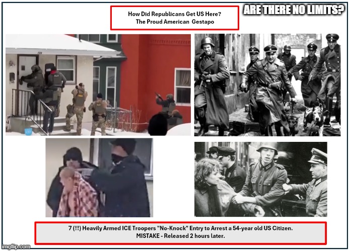 American Gestapo | ARE THERE NO LIMITS? | image tagged in american gestapo | made w/ Imgflip meme maker