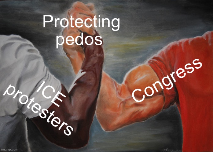 Seems strange | Protecting pedos; Congress; ICE protesters | image tagged in memes,epic handshake,politics lol | made w/ Imgflip meme maker