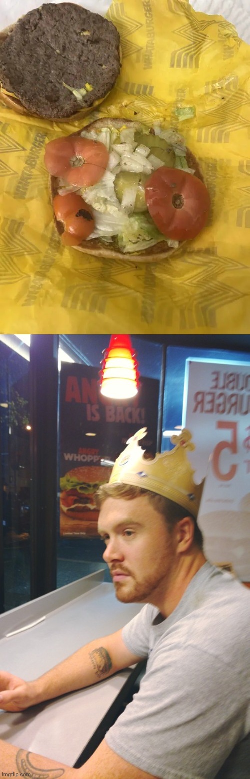 Kinda messed up burger | image tagged in depressed burger king,burger,whataburger,burgers,memes,you had one job | made w/ Imgflip meme maker