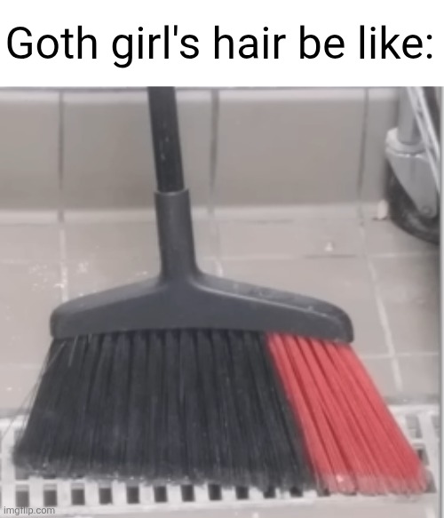 twins | Goth girl's hair be like: | image tagged in goth,broom,twins,hair,girls,red | made w/ Imgflip meme maker