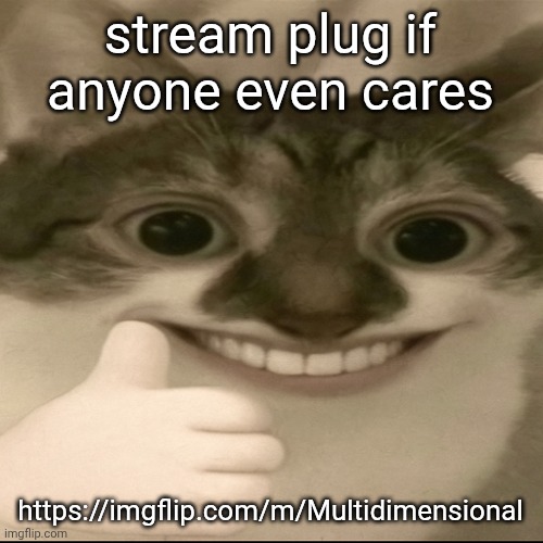 bombastic side eye cat v3 | stream plug if anyone even cares; https://imgflip.com/m/Multidimensional | image tagged in bombastic side eye cat v3 | made w/ Imgflip meme maker