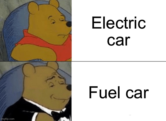 Tuxedo Winnie The Pooh | Electric car; Fuel car | image tagged in memes,tuxedo winnie the pooh | made w/ Imgflip meme maker
