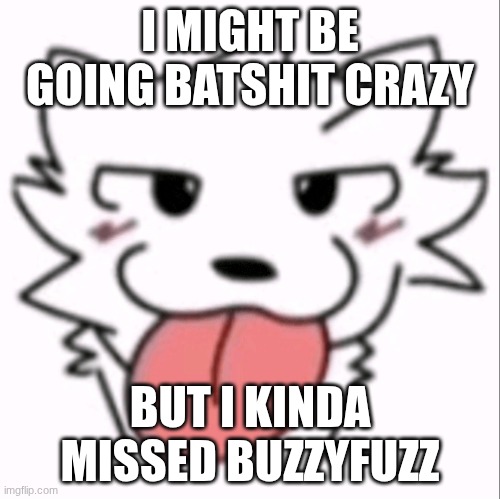 aymy's alt. not that walking sex hazard. | I MIGHT BE GOING BATSHIT CRAZY; BUT I KINDA MISSED BUZZYFUZZ | image tagged in p | made w/ Imgflip meme maker