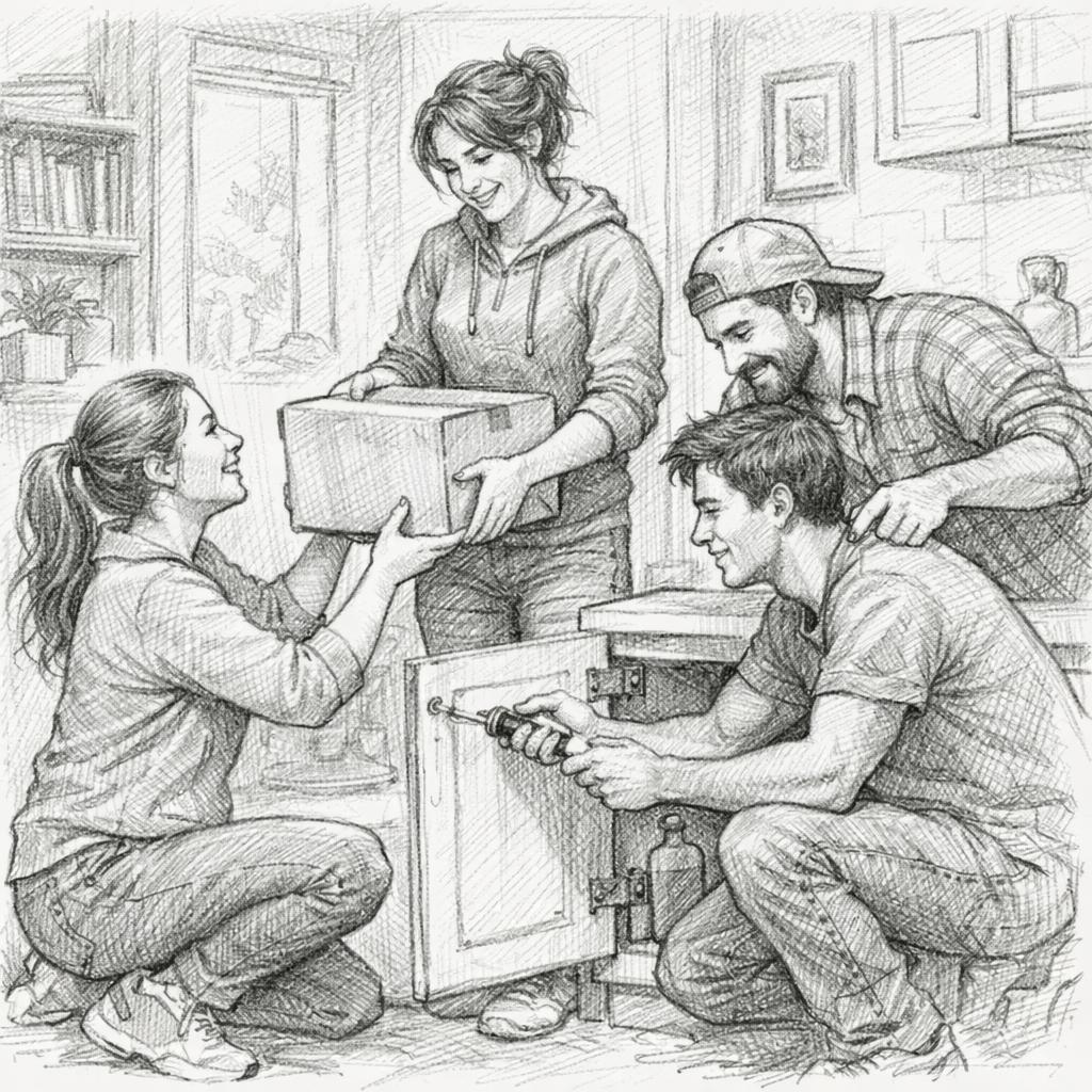 Friends helping eachother inside a house Blank Meme Template