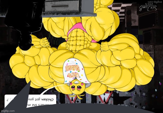 buff toy chica speech bubble | image tagged in buff toy chica speech bubble | made w/ Imgflip meme maker