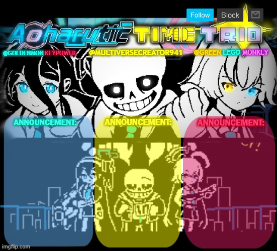 RedLego, GreenLego and MC941 Shared Announcement Template Blank Meme Template