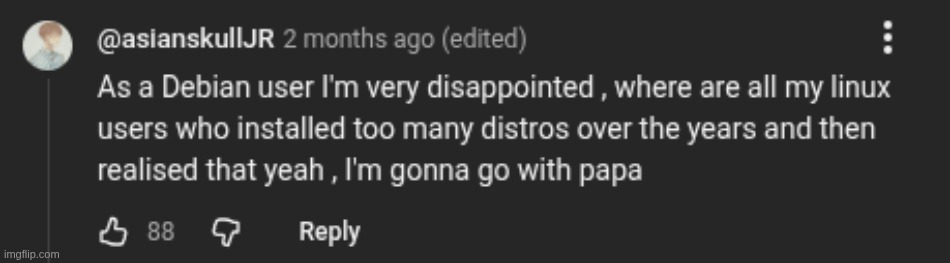 Fr. Might as well just use real Debian instead of something based on it, unless it's something like Zorin OS. | made w/ Imgflip meme maker