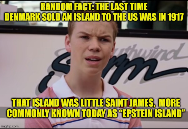 Fun Fact | RANDOM FACT: THE LAST TIME
DENMARK SOLD AN ISLAND TO THE US WAS IN 1917; THAT ISLAND WAS LITTLE SAINT JAMES,  MORE
COMMONLY KNOWN TODAY AS “EPSTEIN ISLAND” | image tagged in trump,gop,maga,nazis,fascists,jeffrey epstein | made w/ Imgflip meme maker