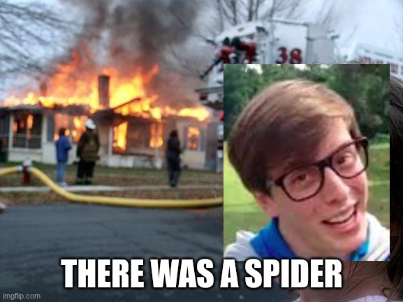 Thomas Sanders | THERE WAS A SPIDER | image tagged in memes,disaster girl,thomas sanders,vines,bring vine back,relatable | made w/ Imgflip meme maker
