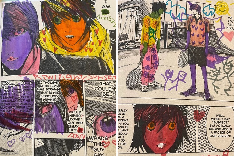 Don't blame me. I got bored. Plus, I don't think that I'd mess up my little sister's new manga (she just got Blue Lock Vol.1) | image tagged in colors,death note,funny,memes,relatable,oh wow are you actually reading these tags | made w/ Imgflip meme maker