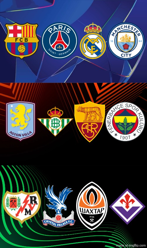 UPDATE! UEFA Club Competitions (CL,EL,ECL) Semi-finalists 2025/2026 NEW PREDICTION (since MD7) | image tagged in champions league,europa league,conference league,sports,barcelona,real madrid | made w/ Imgflip meme maker