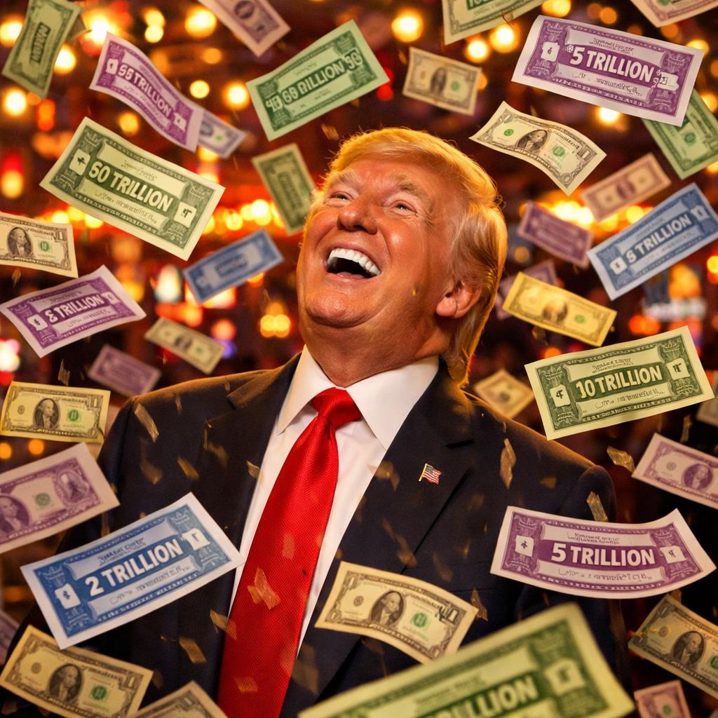 Donald Trump standing in a rain of Monopoly money one, two and m Blank Meme Template