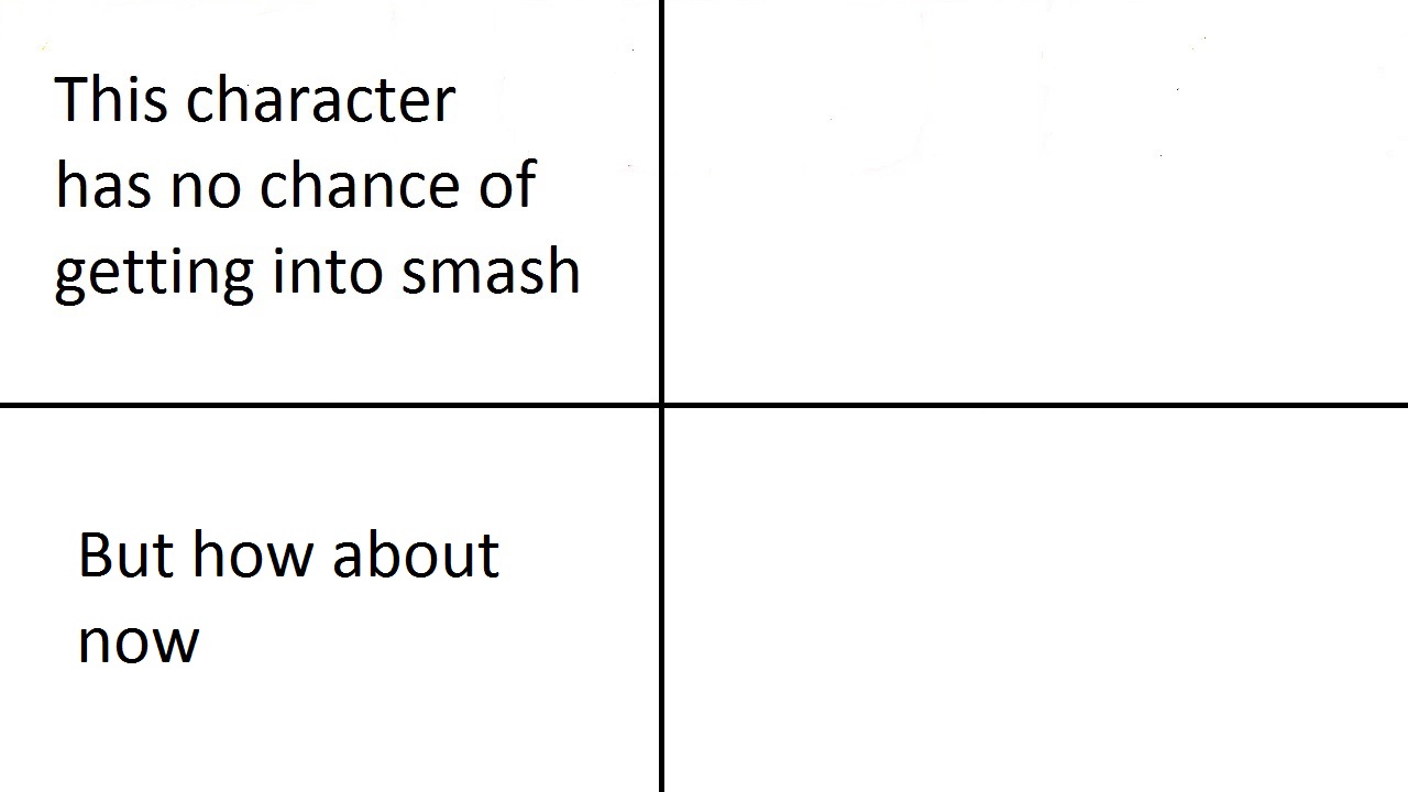 characters has no chance of getting into smash but how about now Blank Meme Template