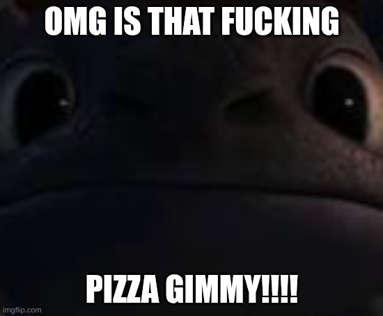 bro love pizza | OMG IS THAT FUCKING; PIZZA GIMMY!!!! | image tagged in toothless meme face | made w/ Imgflip meme maker
