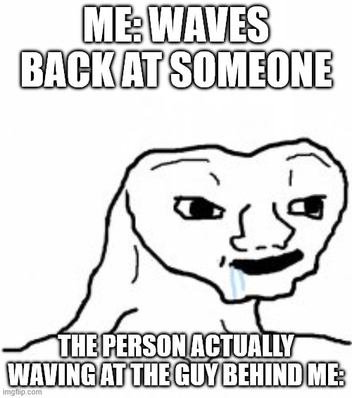 Dumb guy | ME: WAVES BACK AT SOMEONE; THE PERSON ACTUALLY WAVING AT THE GUY BEHIND ME: | image tagged in dumb guy | made w/ Imgflip meme maker