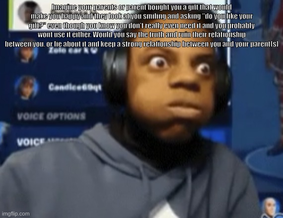 speed blowing | Imagine your parents or parent bought you a gift that would make you happy and they look at you smiling and asking "do you like your gift?" even though you know you don't really even need it and you probably wont use it either. Would you say the truth and ruin their relationship between you, or lie about it and keep a strong relationship between you and your parent(s) | image tagged in speed blowing | made w/ Imgflip meme maker