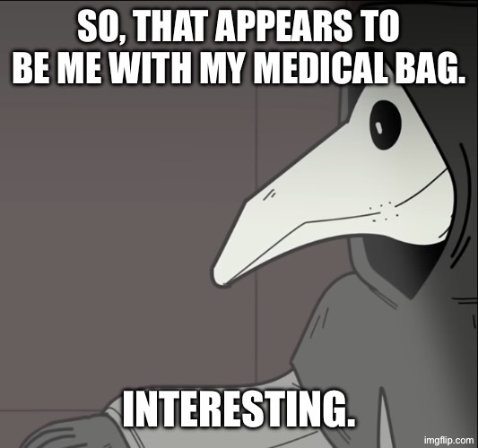 049 | SO, THAT APPEARS TO BE ME WITH MY MEDICAL BAG. INTERESTING. | image tagged in 049 | made w/ Imgflip meme maker