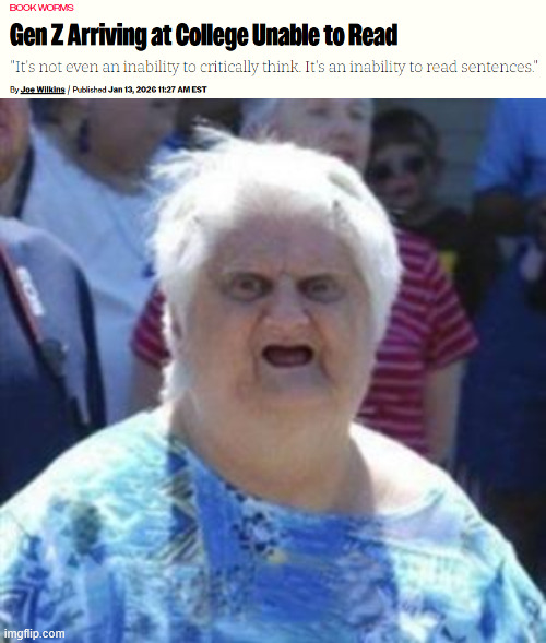 Gen Z is dumb!! | image tagged in wat lady,college,university,reading | made w/ Imgflip meme maker