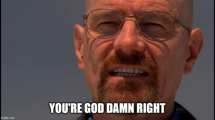 YOU'RE GOD DAMN RIGHT | image tagged in you're god damn right | made w/ Imgflip meme maker