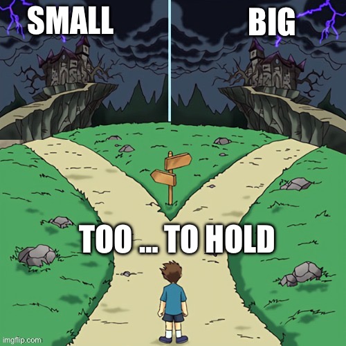 Two castles (both dark) | BIG; SMALL; TOO … TO HOLD | image tagged in two castles both dark | made w/ Imgflip meme maker