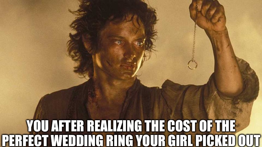The Cost of Love | YOU AFTER REALIZING THE COST OF THE PERFECT WEDDING RING YOUR GIRL PICKED OUT | image tagged in the lord of the rings,love,wedding ring,marriage | made w/ Imgflip meme maker