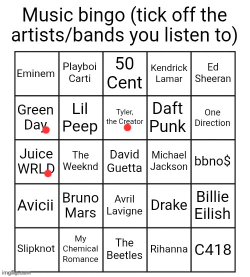 Music bingo | image tagged in music bingo | made w/ Imgflip meme maker