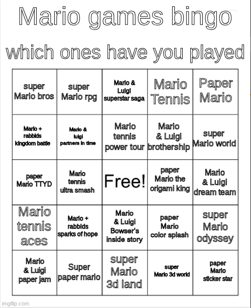 Mario bingo Blank Meme Template
