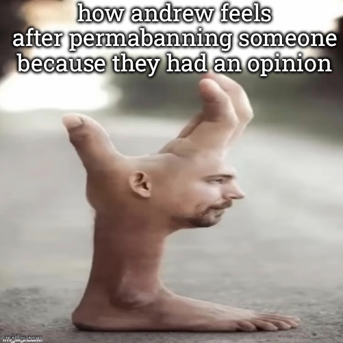 mr appendage | how andrew feels after permabanning someone because they had an opinion | image tagged in mr appendage | made w/ Imgflip meme maker