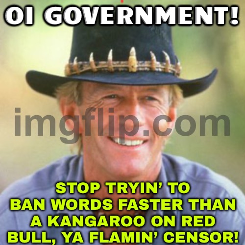 AUSTRALIAN GOVERNMENT BE LIKE, ‘WE SUPPORT FREE SPEECH’—AS LONG AS YOU DON’T ACTUALLY USE IT, MATE | OI GOVERNMENT! STOP TRYIN’ TO BAN WORDS FASTER THAN A KANGAROO ON RED BULL, YA FLAMIN’ CENSOR! | image tagged in australianguy,meanwhile in australia,australians,free speech,freedom of speech,government corruption | made w/ Imgflip meme maker