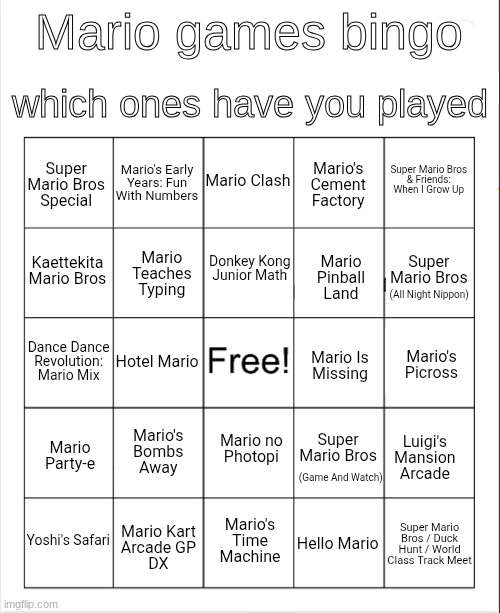 mario bingo Blank Meme Template