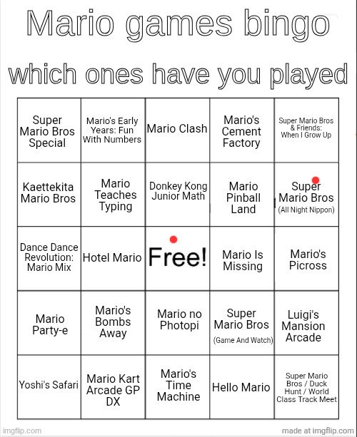 these gotta be the most obscure games in the series wtf | image tagged in mario bingo | made w/ Imgflip meme maker