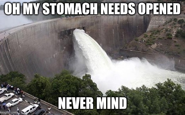 Floodgate | OH MY STOMACH NEEDS OPENED; NEVER MIND | image tagged in floodgate | made w/ Imgflip meme maker
