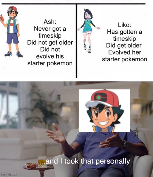 Pokemon be liking Liko more fr | image tagged in and i took that personally | made w/ Imgflip meme maker