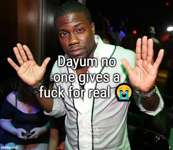 is it just me or the hour i post on that is wrong | Dayum no one gives a fuck for real 😭 | image tagged in kevin hart hands up | made w/ Imgflip meme maker
