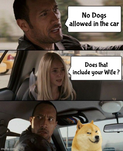 Your Mama so . . . | No Dogs allowed in the car; Does that include your Wife ? | image tagged in memes,the rock driving,housewife,its not going to happen,yo mama,marriage | made w/ Imgflip meme maker
